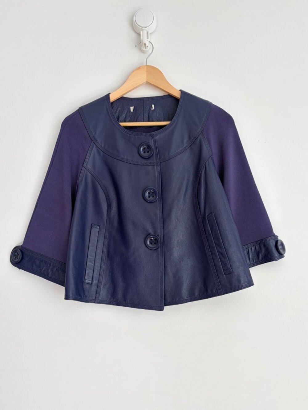 Purple Leather Ponte Mod Swing Cropped Jacket S